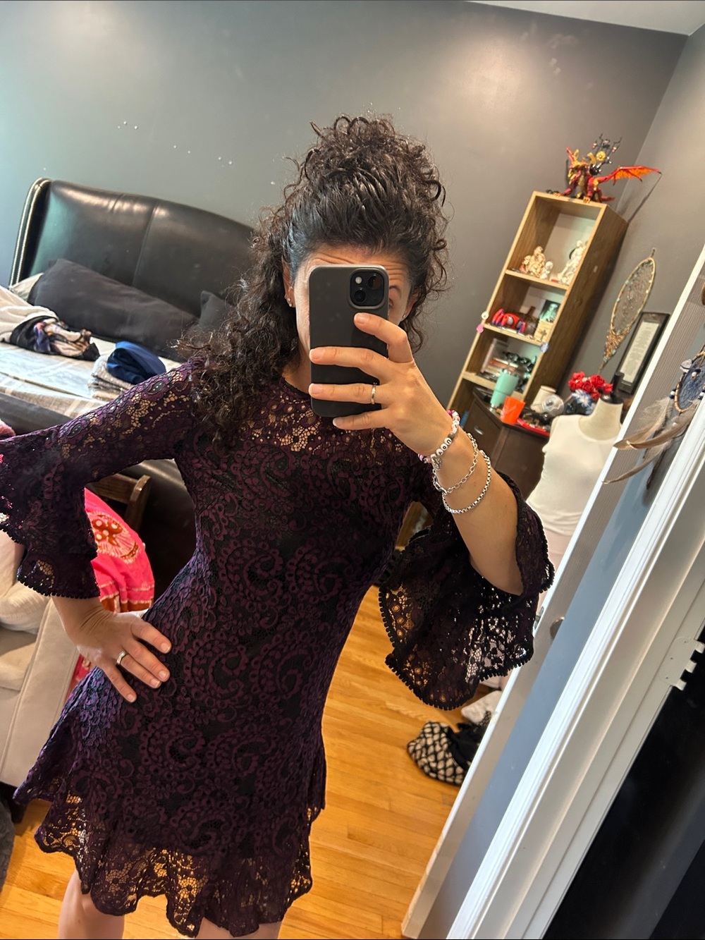 Eliza J Plum Lace Bell-Sleeve Cocktail Dress